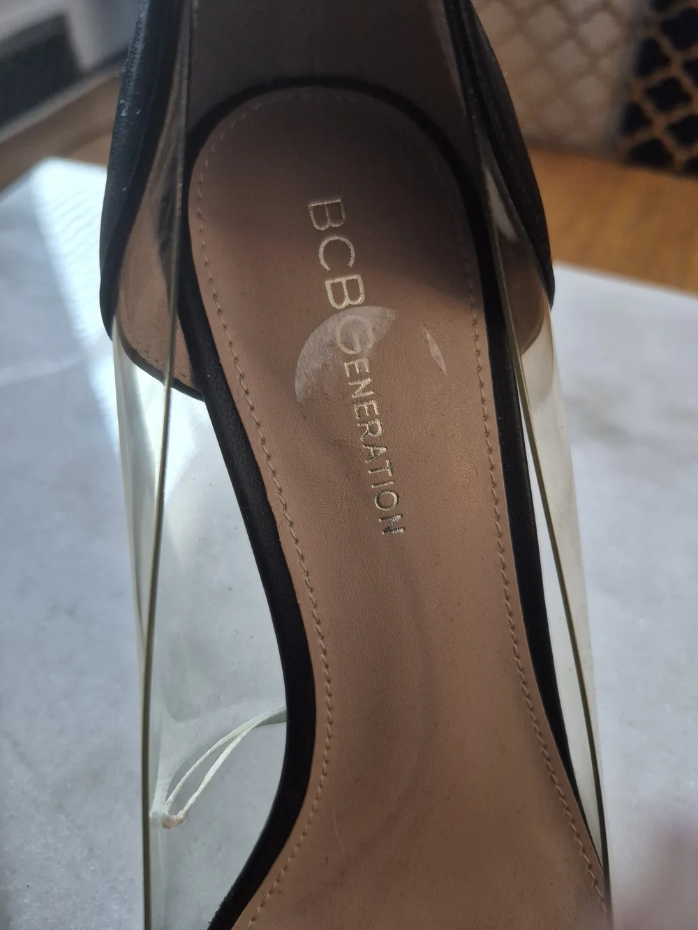 BCBGeneration Black Pointed Toe Pumps with Clear Panels